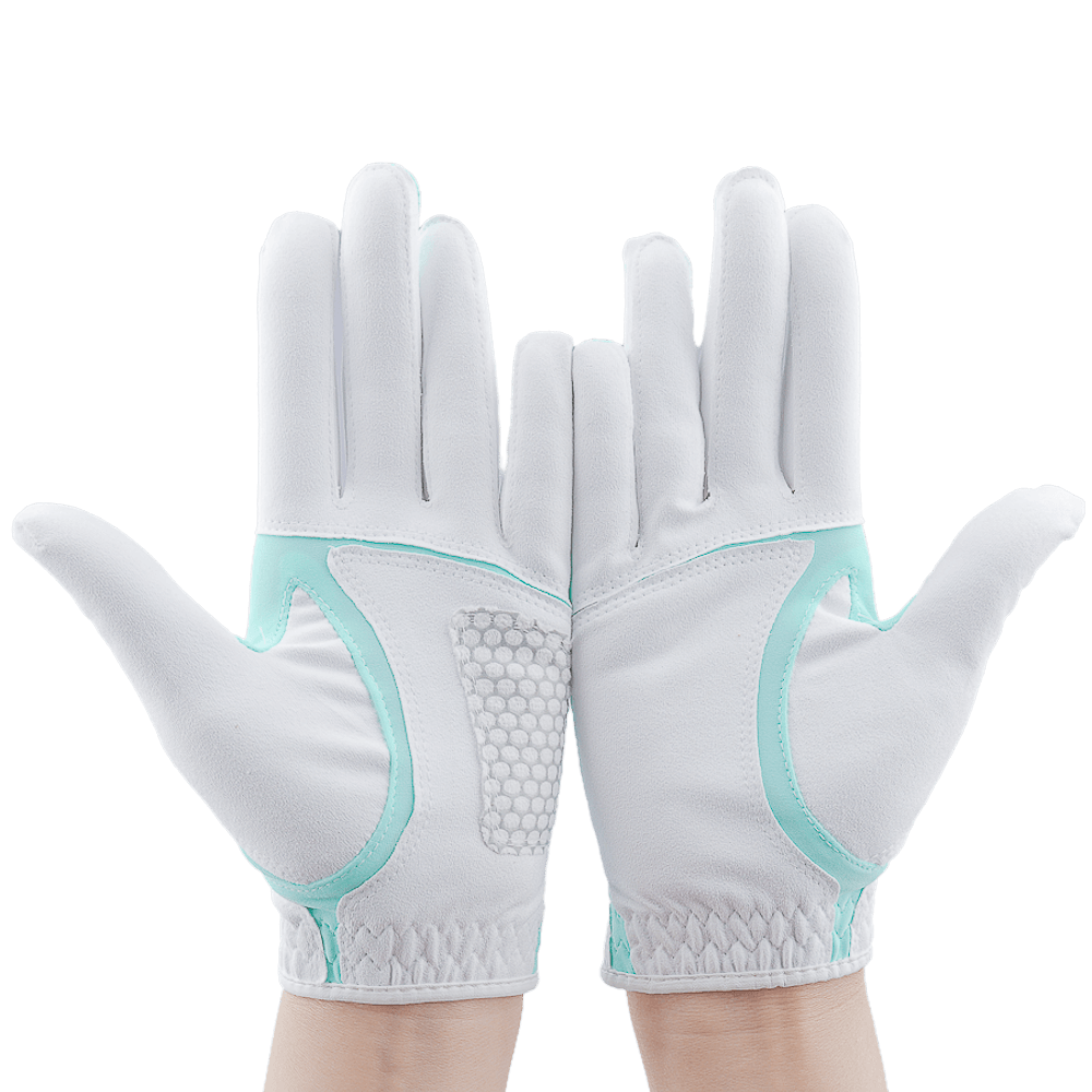 PGA レディース ゴルフ 伸縮性布滑り止め手袋 (白と緑)