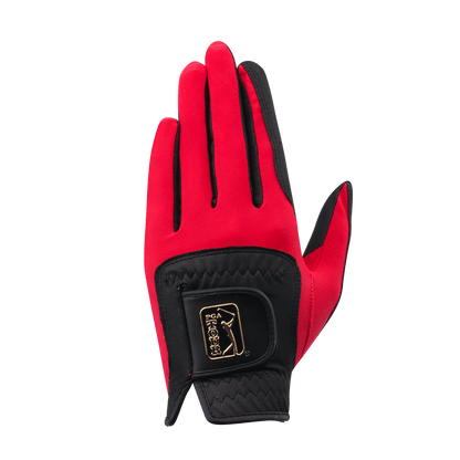 PGA men's golf elastic cloth non-slip gloves (black and red)