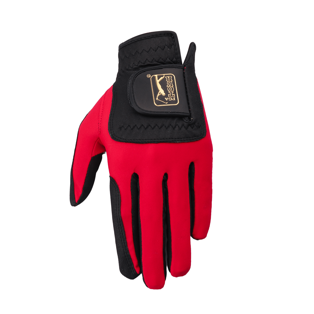 PGA men's golf elastic cloth non-slip gloves (black and red)