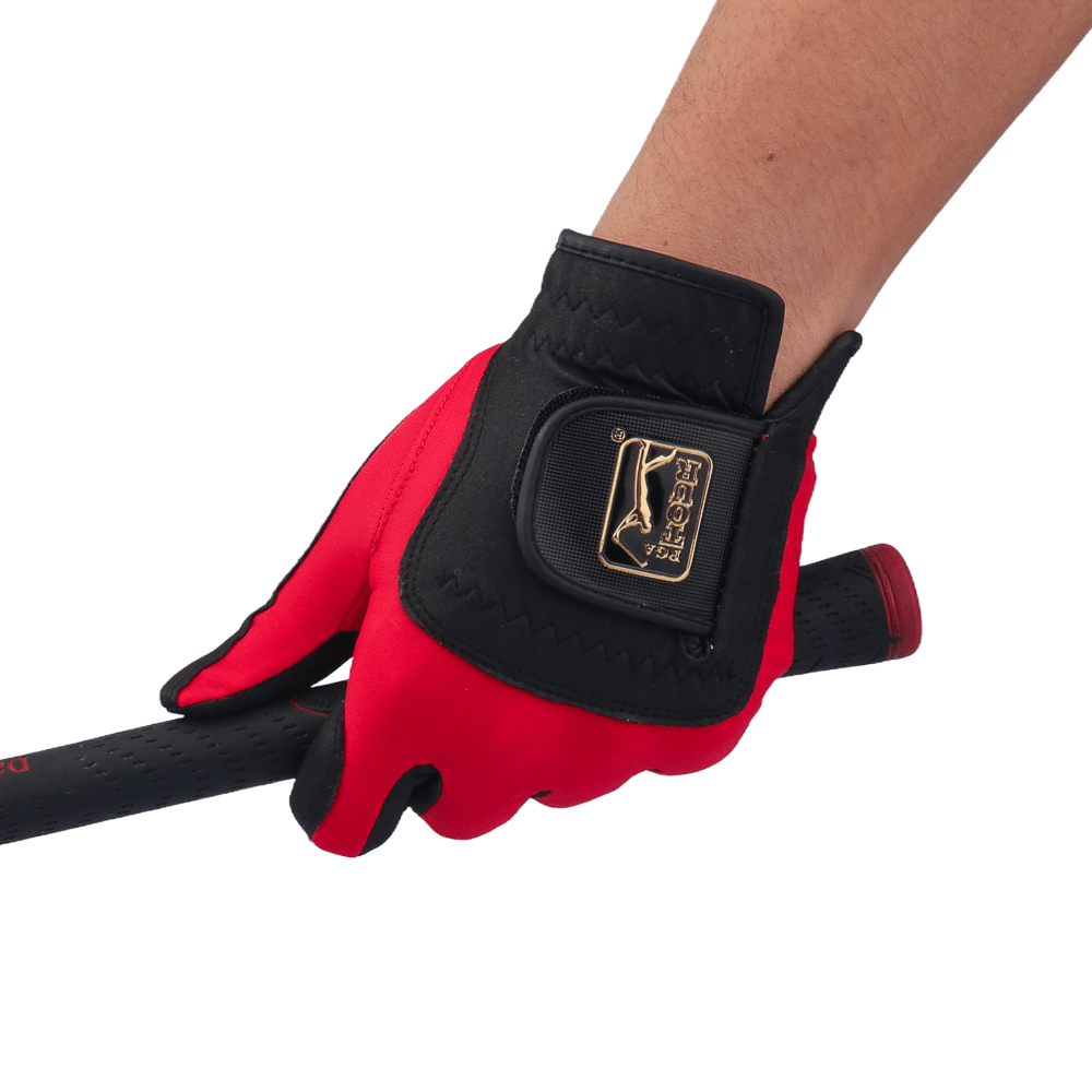 PGA men's golf elastic cloth non-slip gloves (black and red)