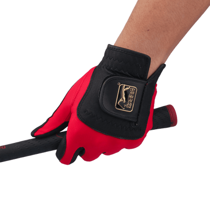 PGA men's golf elastic cloth non-slip gloves (black and red)