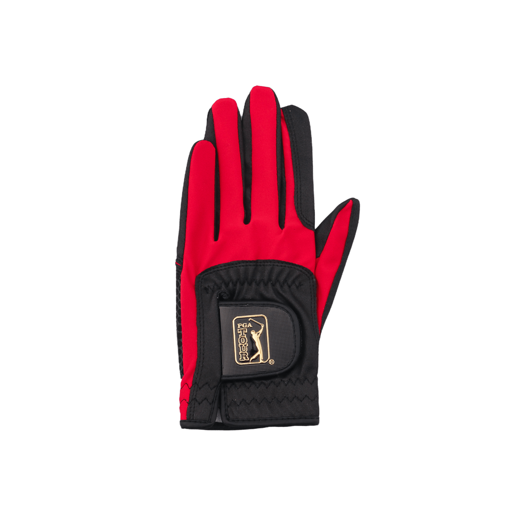 PGA men's golf elastic cloth non-slip gloves (black and red)