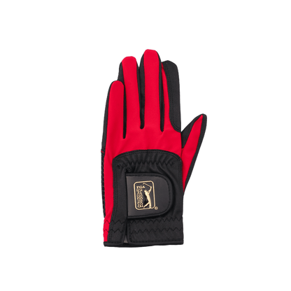 PGA men's golf elastic cloth non-slip gloves (black and red)