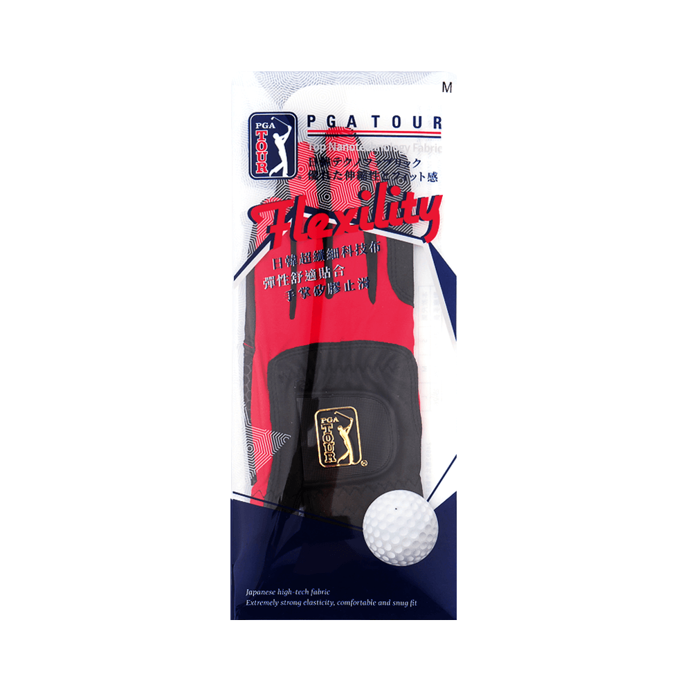 PGA men's golf elastic cloth non-slip gloves (black and red)