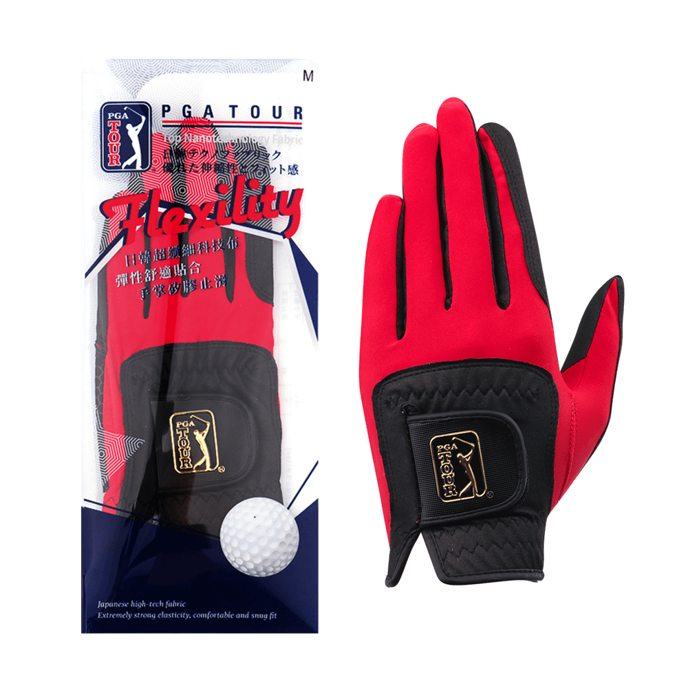 PGA men's golf elastic cloth non-slip gloves (black and red)