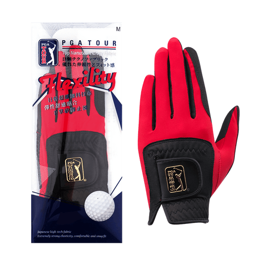 PGA men's golf elastic cloth non-slip gloves (black and red)