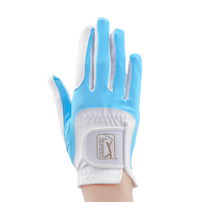 PGA women's golf elastic cloth non-slip gloves (white and light blue)