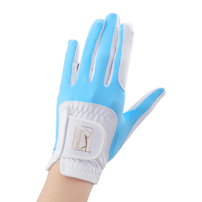 PGA ウィメンズ ゴルフ 伸縮性布滑り止め手袋 (白と水色)