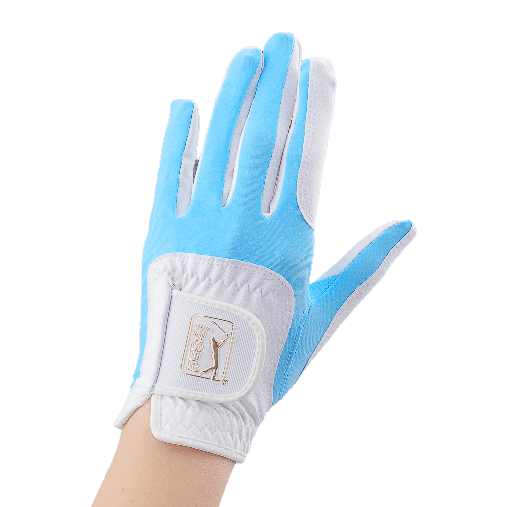 PGA women's golf elastic cloth non-slip gloves (white and light blue)