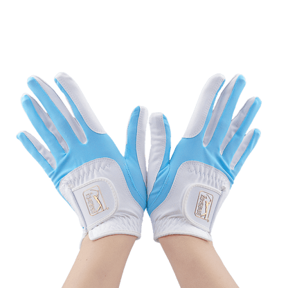 PGA women's golf elastic cloth non-slip gloves (white and light blue)