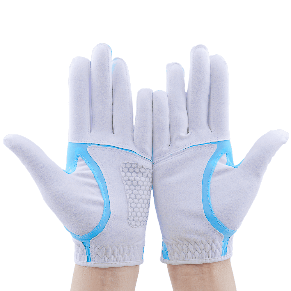 PGA women's golf elastic cloth non-slip gloves (white and light blue)