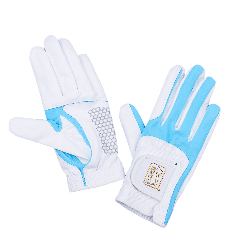 PGA ウィメンズ ゴルフ 伸縮性布滑り止め手袋 (白と水色)