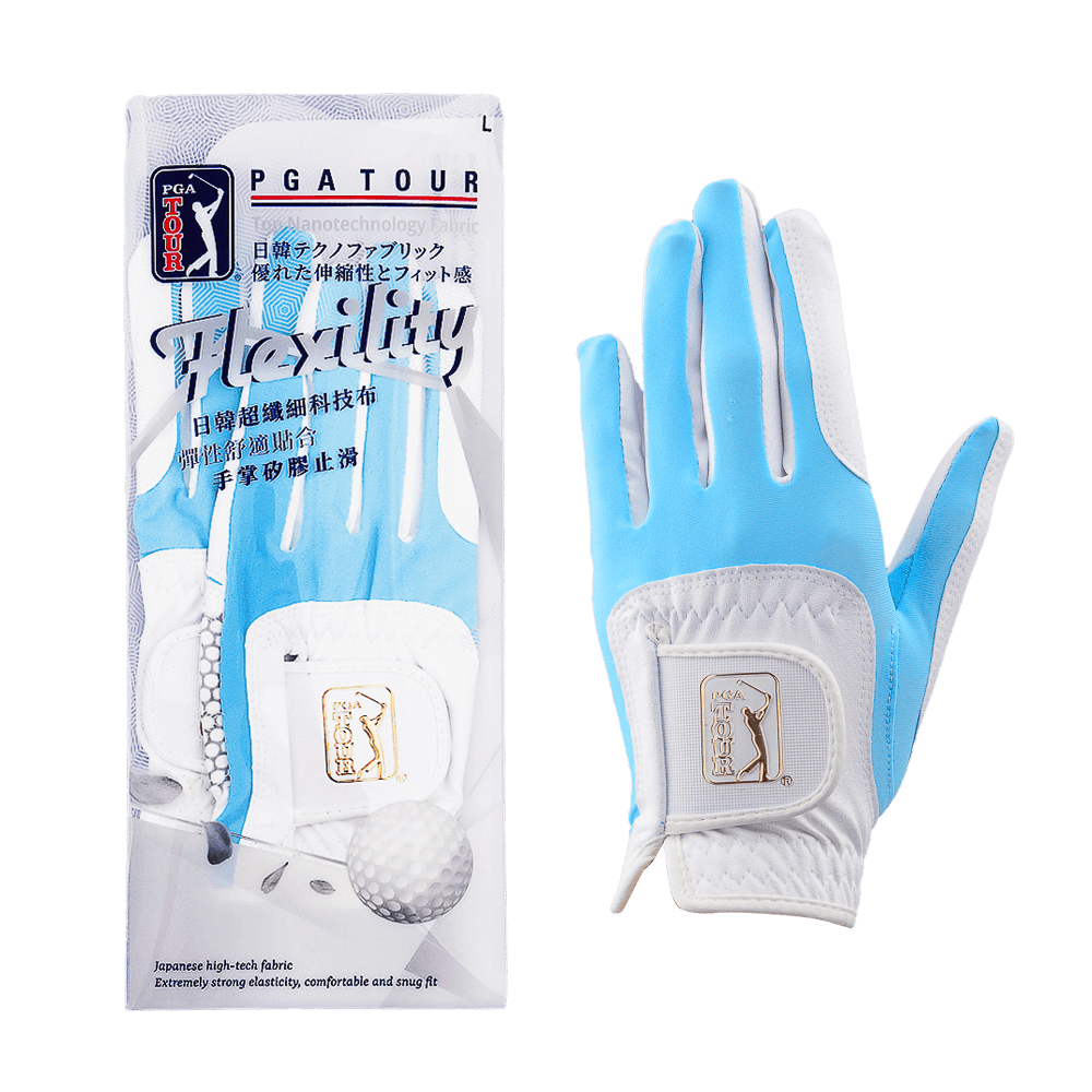 PGA women's golf elastic cloth non-slip gloves (white and light blue)