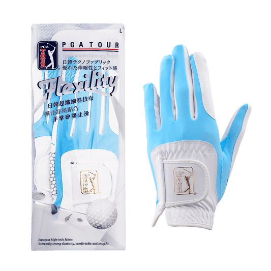 PGA women's golf elastic cloth non-slip gloves (white and light blue)