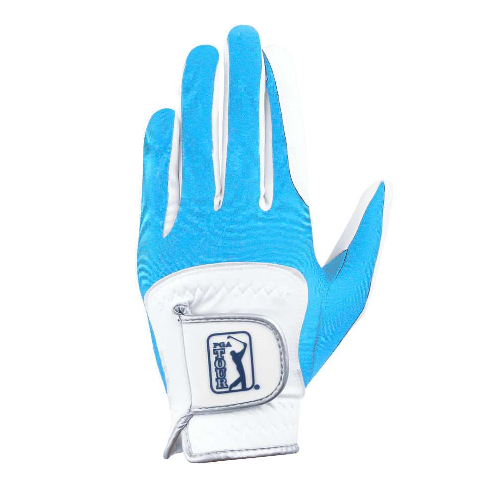 PGA children's golf elastic cloth non-slip gloves (white and light blue)