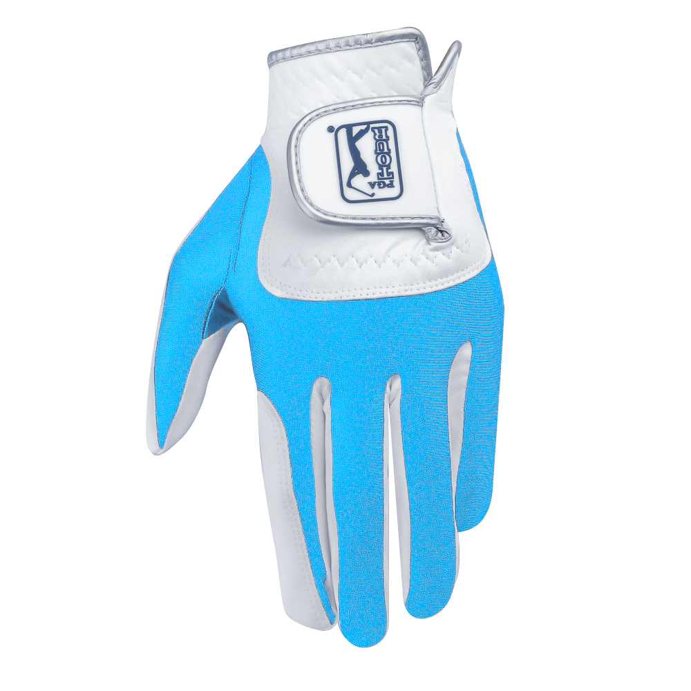 PGA children's golf elastic cloth non-slip gloves (white and light blue)
