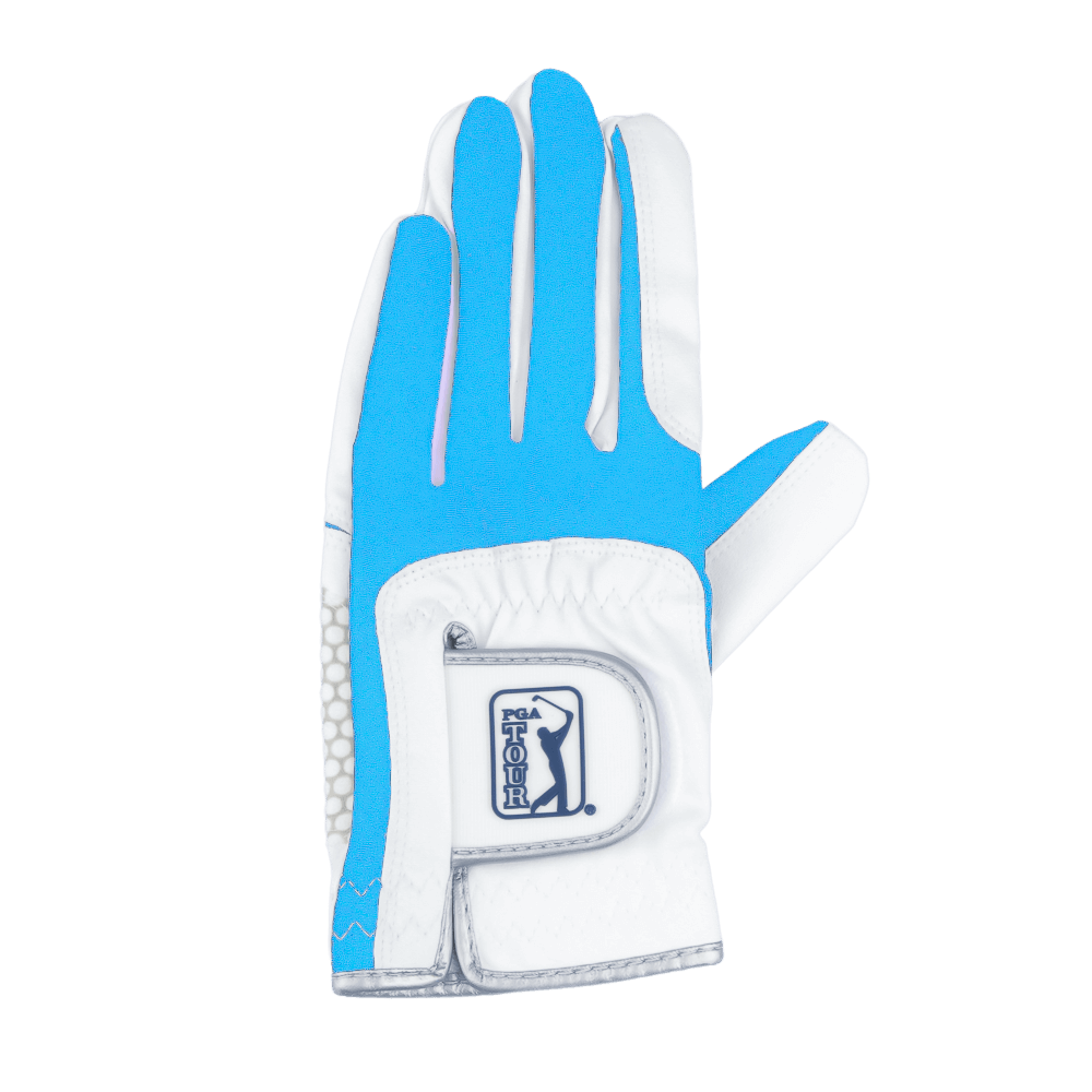 PGA children's golf elastic cloth non-slip gloves (white and light blue)