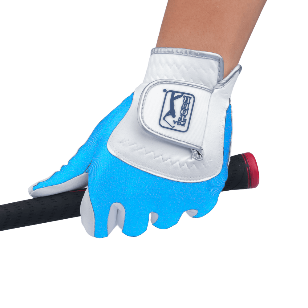 PGA children's golf elastic cloth non-slip gloves (white and light blue)
