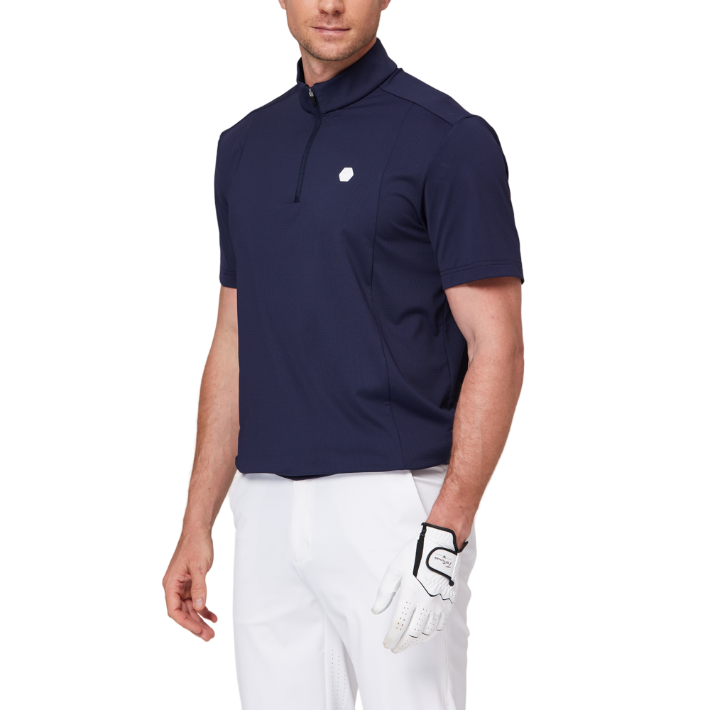 Stand-up collar, half-open short sleeves