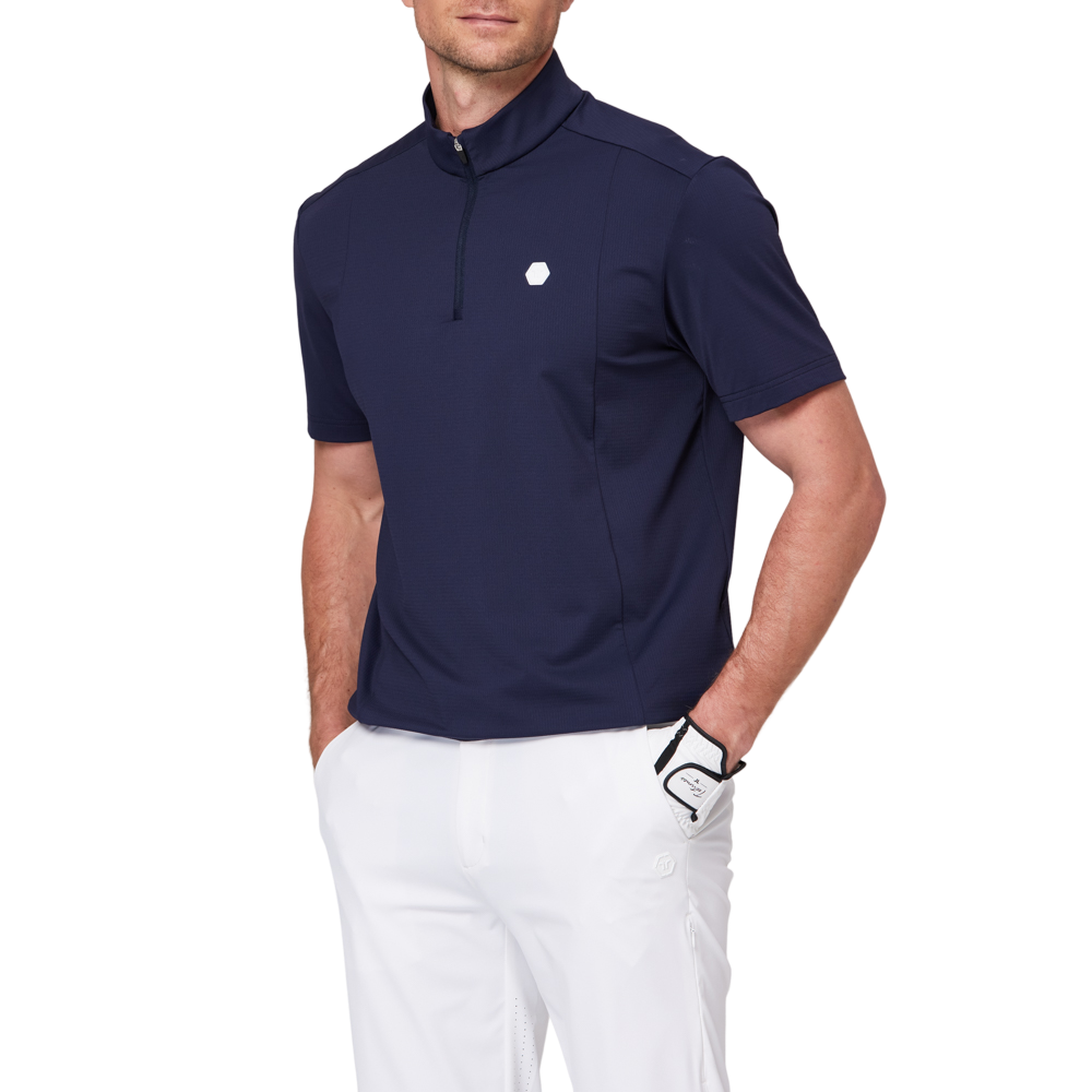 Stand-up collar, half-open short sleeves