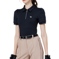 Women's short-sleeved top with zip-up collar (black)