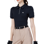Women's short-sleeved top with zip-up collar (black)