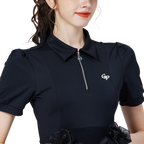 Women's short-sleeved top with zip-up collar (black)