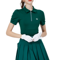 Women's short-sleeved top with zip-up collar (dark green)