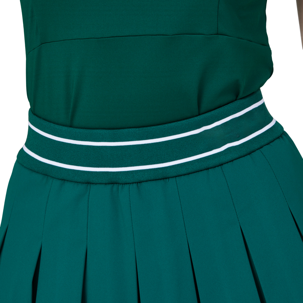 拉鍊翻領女短袖上衣(墨綠)