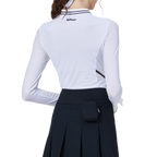 涼感スタンドカラー、アイスシルク、日焼け防止ラグランスリーブレディーストップス（ホワイト）