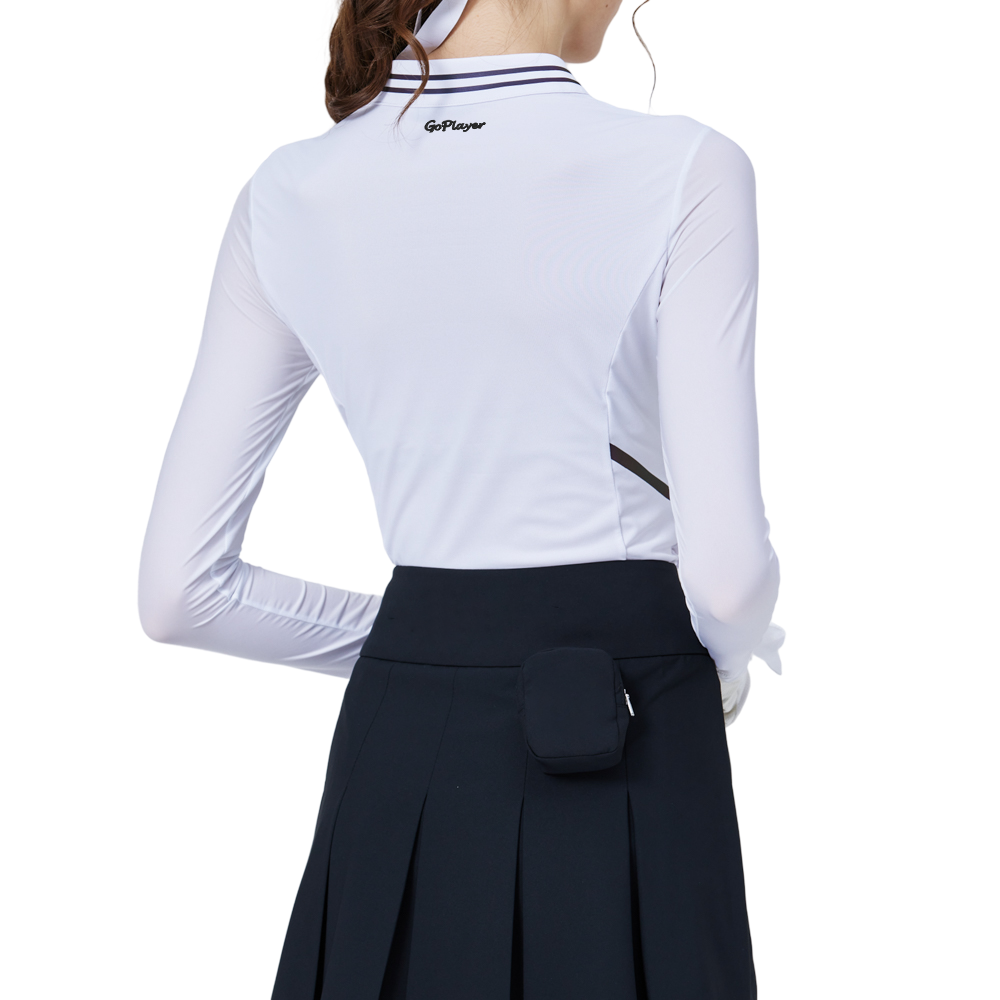 Cooling stand-up collar ice silk sun-protective raglan sleeve women's top (white)