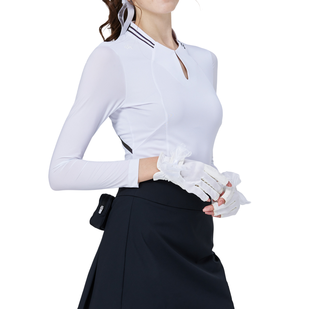 Cooling stand-up collar ice silk sun-protective raglan sleeve women's top (white)