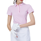 菱格緹花螺紋領女短袖上衣(粉紅)