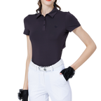 Cooling, perforated, breathable, turn-down collar women's short-sleeved top (dark brown/grey)