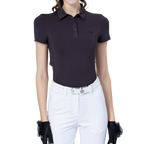 Cooling, perforated, breathable, turn-down collar women's short-sleeved top (dark brown/grey)