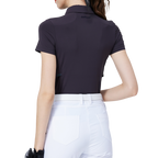 Cooling, perforated, breathable, turn-down collar women's short-sleeved top (dark brown/grey)