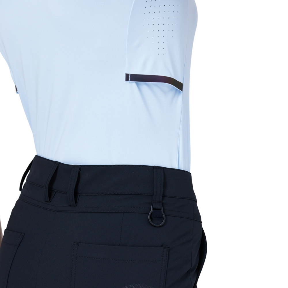 Cooling, perforated, breathable, turn-down collar women's short-sleeved top (light blue)