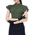 Women's short-sleeved top with wavy sleeves and a stand collar (military green)