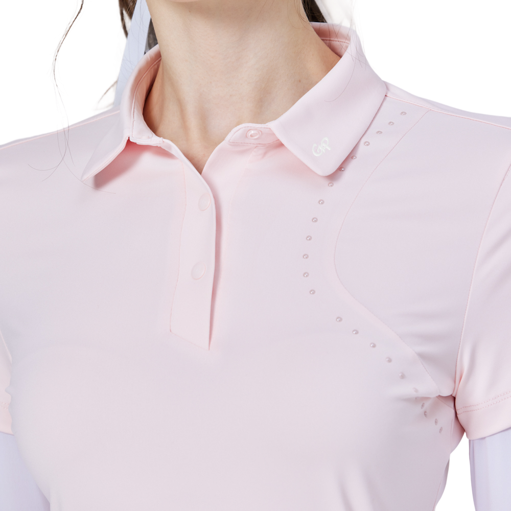Women's short-sleeved top with beaded collar and silky raglan sleeves (pink)