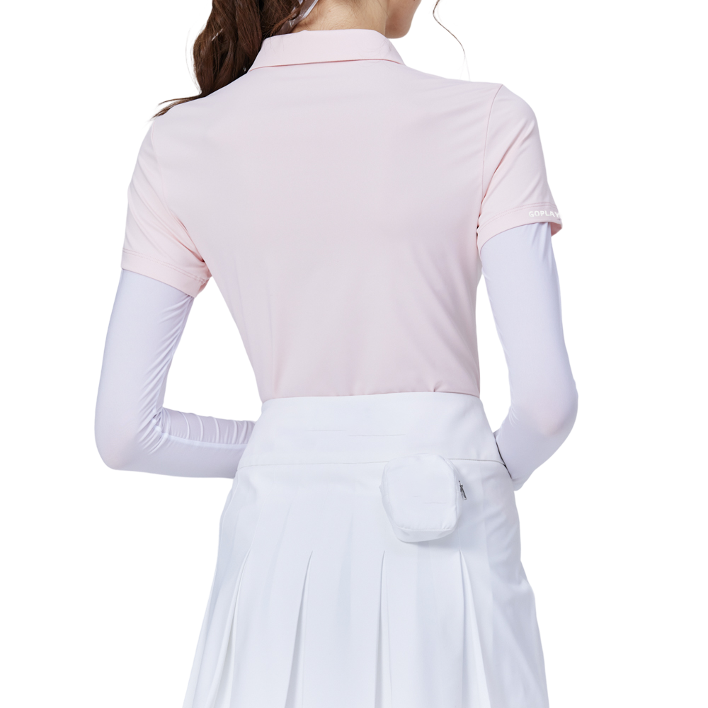 Women's short-sleeved top with beaded collar and silky raglan sleeves (pink)
