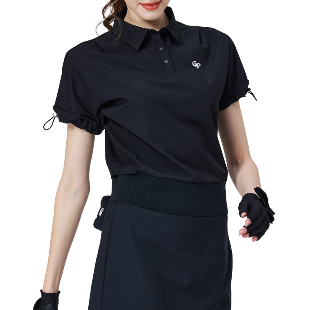 Casual long-sleeved loose-fitting women's short-sleeved top (black)