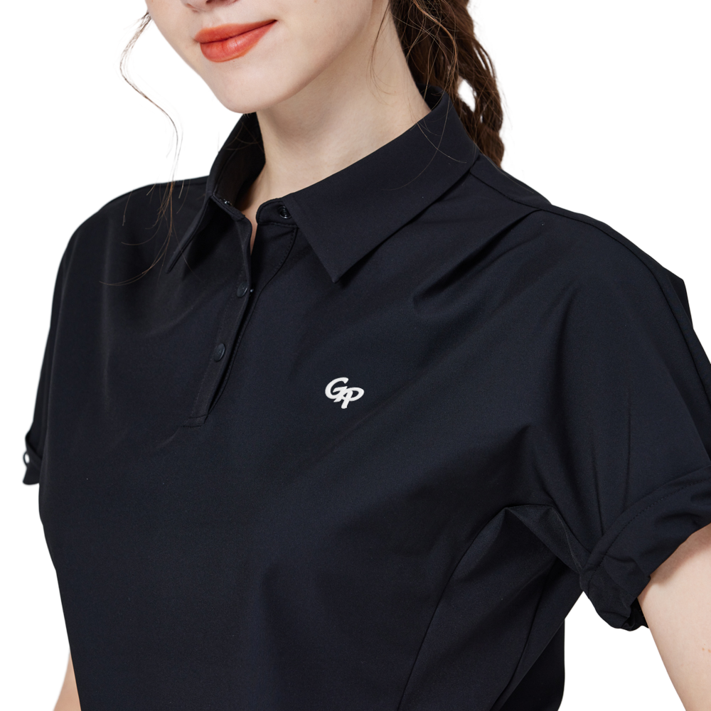 Casual long-sleeved loose-fitting women's short-sleeved top (black)