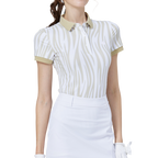 彩條翻領女短袖上衣(卡其)