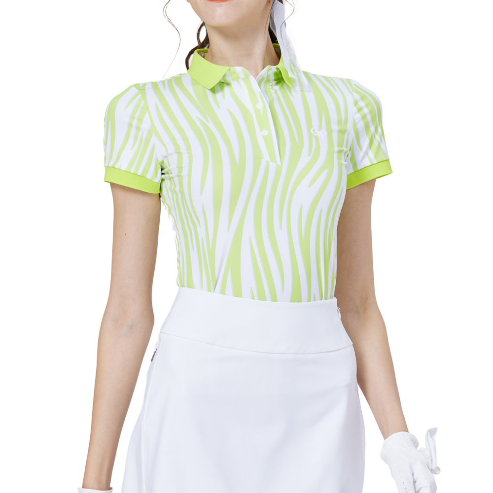 Striped collared short-sleeved top for women (light green)