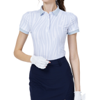 彩條翻領女短袖上衣(淺灰)