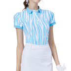 Striped collared short-sleeved top for women (blue)
