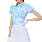 Striped collared short-sleeved top for women (blue)