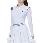 肩拼綫條防曬冰絲袖女上衣(白)