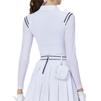 肩拼綫條防曬冰絲袖女上衣(白)