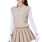 ゆったりとしたレイヤード風の涼感ノースリーブトップス（カーキ）